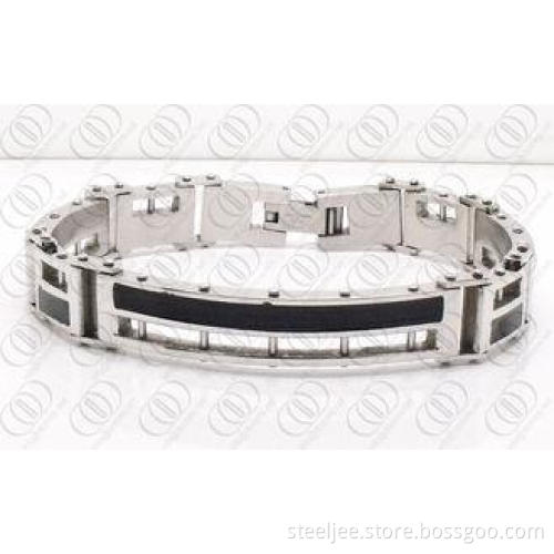 Black And Silver 316L Stainless Steel Fashion Bracelet For